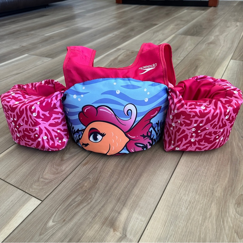 Speedo Kids Swim Vest Floaties Arm Bands Pink Blue Fish 33-55 lbs Learn To Swim